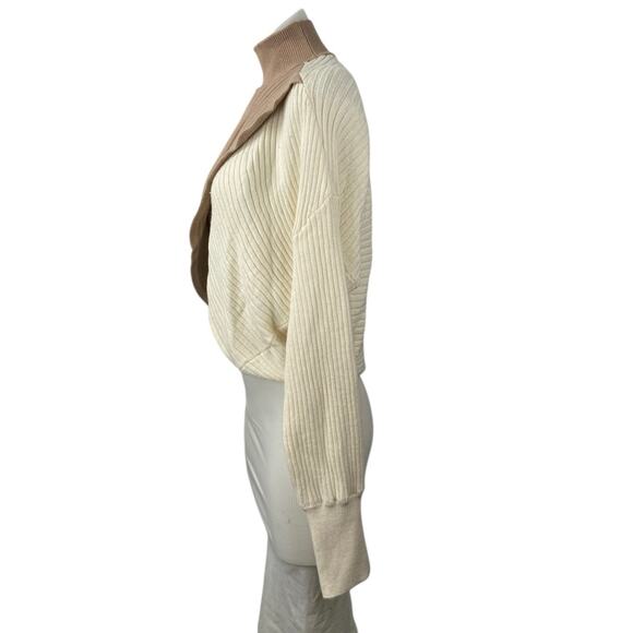 Express Brown Cream Colorblock Turtleneck Long Sleeve Crop Wrap Sweater Top Sz S - Picture 2 of 5